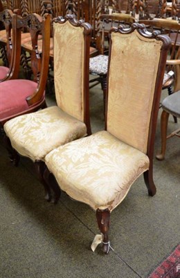 Lot 572 - Pair of Victorian mahogany framed chairs with upholstered seats and backs