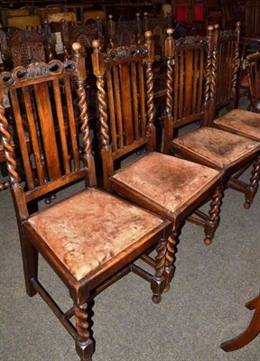 Lot 574 - Four oak dining chairs, a small bentwood chair, a walnut armchair with caned back and a pair of...