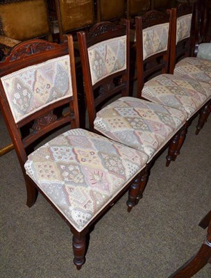 Lot 578 - Four Edwardian walnut dining chairs with upholstered seats and backs