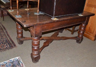 Lot 596 - 19th century oak table with single drawer on X-stretcher base