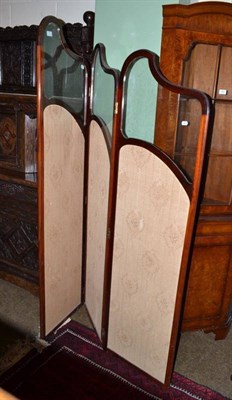 Lot 606 - Mahogany and part glazed three fold screen