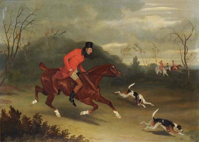 Lot 571 - David Dalby of York (1794-1836) Huntsmen and hounds in a landscape, on the scent of the fox...