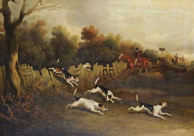 Lot 572 - David Dalby of York (1794-1836) Hounds on the scent with huntsmen nearby  Hunting hounds moving...