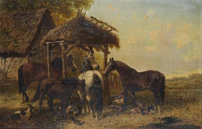 Lot 575 - John Frederick Herring Jnr (fl.1860-1875) The stable yard Signed, oil on canvas, 28.5cm 45cm