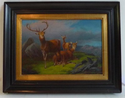 Lot 578 - Attributed to Robert Henry Roe (1822-1905) Three deer in a Highland landscape with black game...