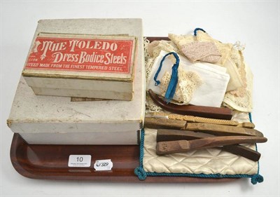 Lot 10 - Five assorted 19th century and later knitting sheaths, assorted lace collars, trimmings etc...