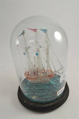 Lot 19 - Nailsea glass frigate under glass dome
