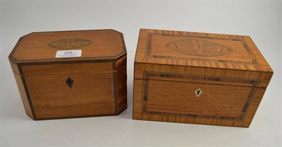 Lot 20 - Two tea caddies both inlaid with Prince of Wales feathers