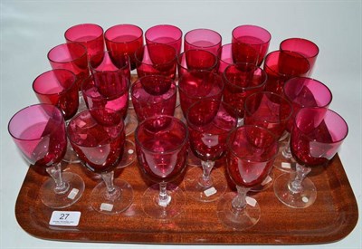 Lot 27 - Twenty five cranberry wine glasses