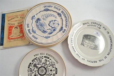 Lot 36 - Four Denby Dale pie commemorative plates - 1846, 1928, 1988 and 1964, with associated material