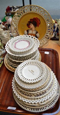 Lot 49 - A quantity of ribbon plates and a Continental plate with pierced border