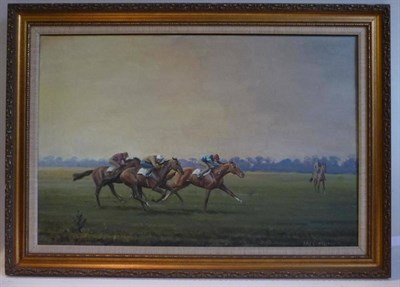 Lot 586 - Neil Cawthorne (b.1936) Race horse training at Dong Hill Signed and dated (19)78, partially...