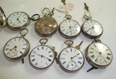 Lot 76 - Eight silver pocket watches, six with London hallmarks and two with Chester hallmarks (8)
