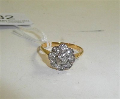 Lot 82 - Diamond cluster ring stamped '18ct'