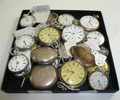 Lot 89 - Twenty fob and pocket watches comprising, nine English hallmarked cases, nine cases stamped 935 and