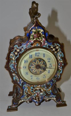 Lot 111 - A champleve enamel mantel timepiece