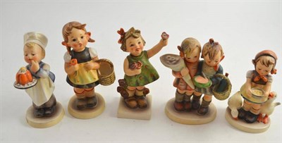 Lot 126 - Five Hummel figures; Baker, Sister, Spring Cheer, Be Patient, Going to Grandma