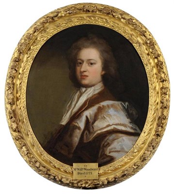 Lot 594 - Attributed to Michael Dahl (1659-1743) A head and shoulders portrait Mr William Woodward Oil on...