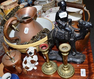 Lot 145 - Cast iron doorstop, various copper and brass, etc