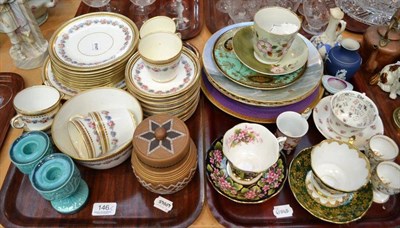 Lot 146 - Two trays of decorative ceramics including a rose printed tea service, cabinet plate, etc