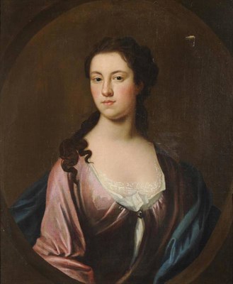 Lot 595 - Circle of Godfrey Kneller (1646-1723) Portrait of a lady, said to be Miss Ogilvy, wearing a red...