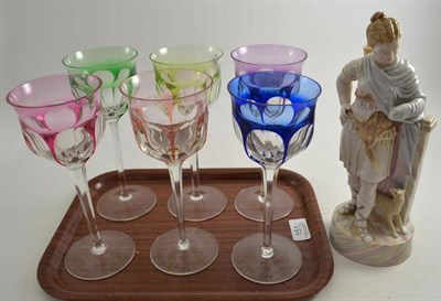 Lot 151 - Six hock glasses and a Continental figure