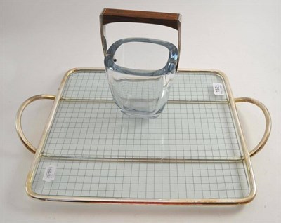 Lot 152 - 1960s Scandinavian glass ice bucket with 925 handle, and a Sabatinni plated and glass tray