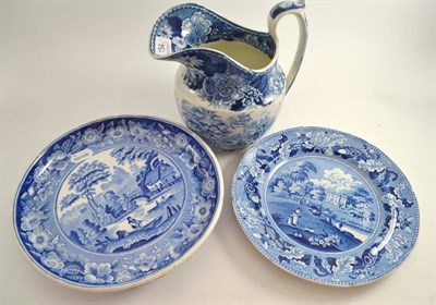 Lot 154 - Dalguise house plate, blue and white jug and a cheese stand