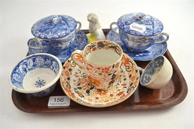 Lot 156 - Pair of cups, covers and saucers, Wedgwood coffee can, poodle, ladle and small blue pot