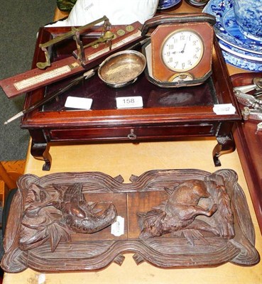 Lot 158 - Game bird book stand and display cabinet, scales, Asprey travel clock and damaged toddy spoon