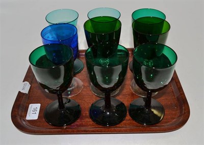 Lot 161 - Green and blue wine glasses