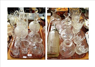 Lot 169 - A collection of glass on two trays including decanters, tumblers and a soda siphon