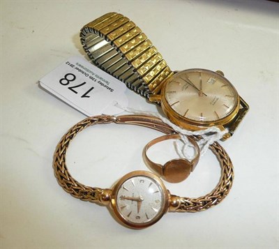 Lot 178 - Ladies Omega wristwatch, a 9ct gold signet ring and a Rotary watch