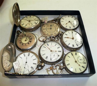 Lot 182 - Eight pocket watches, five pocket watches with Chester and London hallmarks and three stamped...