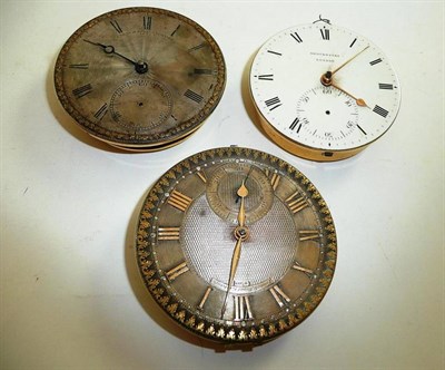 Lot 183 - Three pocket watch dial and movements, signed Brockbanks, London, no.6219, movement with duplex...