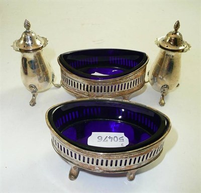 Lot 184 - Two Georgian salts with liners and two pepperettes