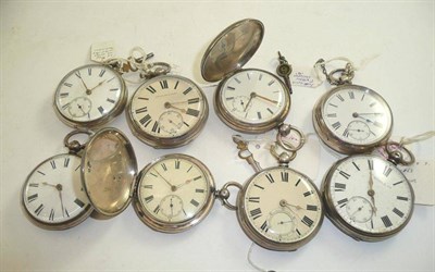 Lot 188 - Eight silver pocket watches, five with London hallmarks, two with Birmingham hallmarks and one with