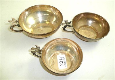 Lot 201 - Three Turkish white metal cups, stamped '900'