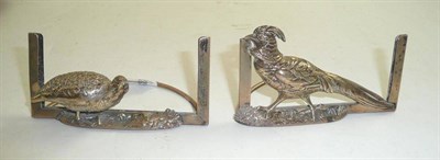 Lot 203 - Silver pheasant and partridge menu holders (2)