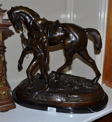 Lot 220 - Reproduction bronze group of a horse and jockey