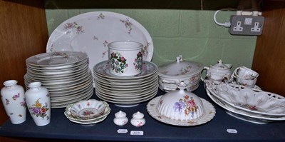 Lot 223 - Shelf of rose decorated ceramics including large meat plate, tureens etc