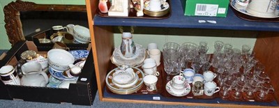 Lot 225 - A quantity of 19th century glasses, a quantity of ceramics and two mirrors (shelf & box)