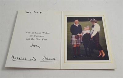 Lot 255 - Christmas card from Charles and Diana, with photograph depicting William and Harry on a pony...