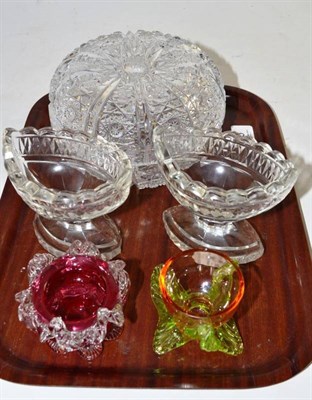 Lot 265 - Cut glass box, pair of salts, cranberry salt and an egg cup