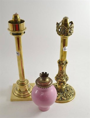 Lot 266 - Candle lamp with pink shade and another candle lamp (no shade)