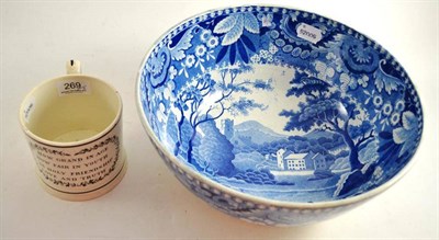 Lot 269 - Blue and white bowl and a black printed mug