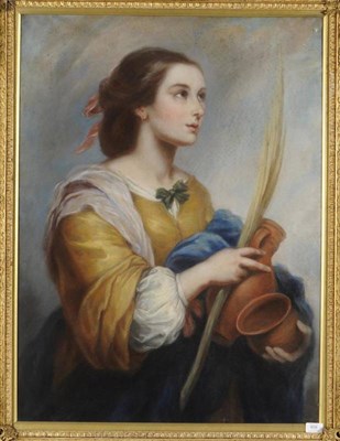 Lot 608 - After Murillo (late 19th century) A three quarter length portrait of St Justa holding her...