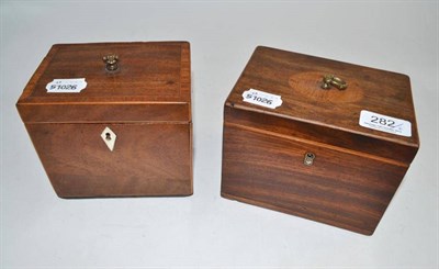 Lot 282 - A 19th century rectangular mahogany two division tea caddy and a similar cross banded example