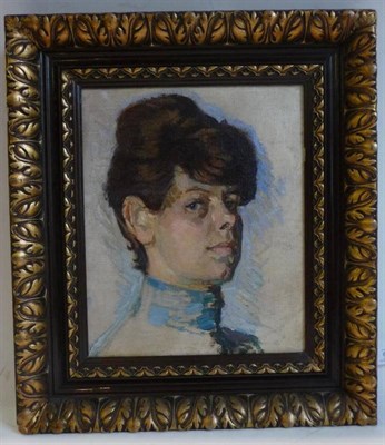 Lot 609 - Attributed to Adolphe Vallette (1876-1942) A head and shoulders portrait of a lady her hair dressed