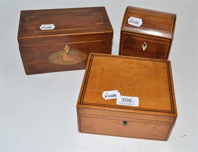 Lot 306 - A 19th century mahogany dome top tea caddy, a 19th century rectangular mahogany two division...